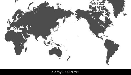 Pacific centrato mappa Mondo isolato su sfondo bianco Illustrazione Vettoriale