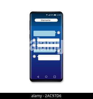 Smartphone realistico mockup con mobile messenger chat Illustrazione Vettoriale