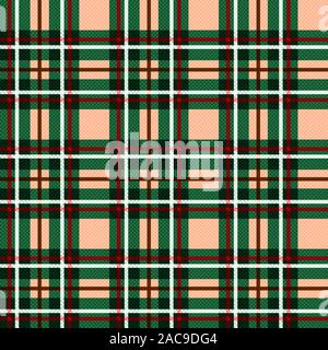 Seamless a scacchi in sfumature di beige e verde con sfumature di colore bianco e rosso e le linee marroni illustrazione pattern come un tartan plaid Illustrazione Vettoriale
