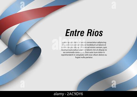 Sventolando in nastro o banner con bandiera di Entre Rios. Provincia di Argentina. Modello per la progettazione di poster Illustrazione Vettoriale