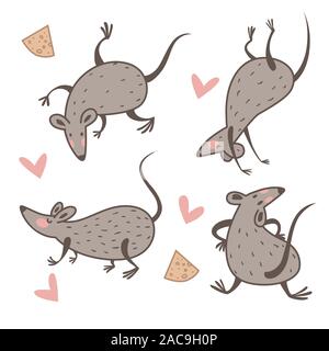 Ratto e formaggio, Nuovo Anno Cinese simbolo, balli di origine animale Illustrazione Vettoriale