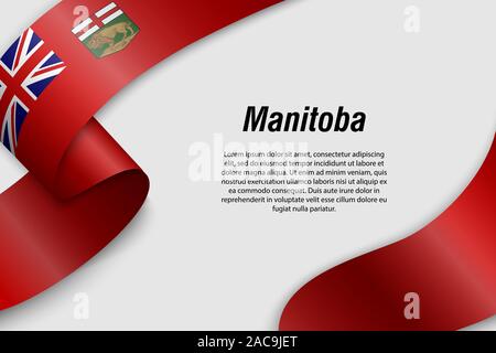 Sventolando in nastro o banner con bandiera di Manitoba. Provincia del Canada. Modello per la progettazione di poster Illustrazione Vettoriale