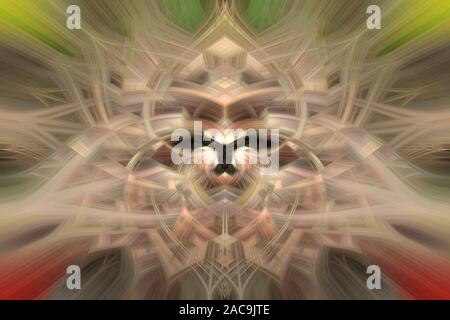 Sfondo astratto, linee simmetriche e colpi di scena, con un black bird in medio Foto Stock