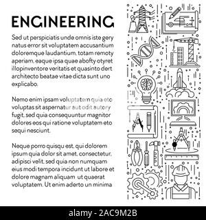 Edificio e scienza, engineering industries icone di linea poster Illustrazione Vettoriale