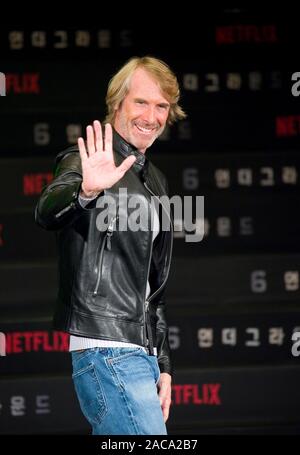 Seoul, Corea del Sud. 2° dic, 2019. . 02Dec, 2019. Seoul, Corea del Sud. 2° dic 2019. Filmmaker americano e il regista Michael Bay partecipa a una conferenza stampa per il suo nuovo film, 6 della metropolitana, in Seoul, Corea del Sud. Credito: Lee Jae-Won/AFLO/Alamy Live News Credito: Aflo Co. Ltd./Alamy Live News Foto Stock