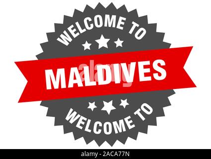 Maldive segno. benvenuti alle Maldive adesivo rosso Illustrazione Vettoriale