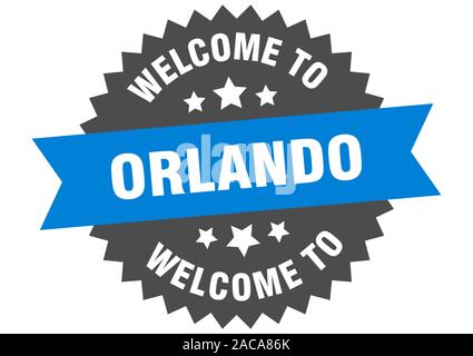 Segno di Orlando. Benvenuti a Orlando adesivo blu Illustrazione Vettoriale