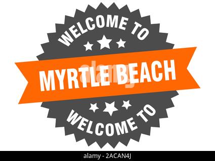 Myrtle Beach segno. Benvenuti a Myrtle Beach adesivo arancione Illustrazione Vettoriale