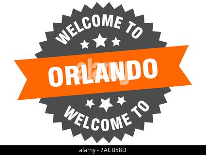 Segno di Orlando. Benvenuti a Orlando adesivo arancione Illustrazione Vettoriale