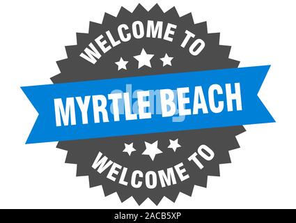 Myrtle Beach segno. Benvenuti a Myrtle Beach adesivo blu Illustrazione Vettoriale