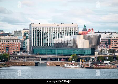 Il paesaggio di Stoccolma Waterfront Centro Congressi da Monteliusvagen piattaforma di osservazione, Svezia Foto Stock