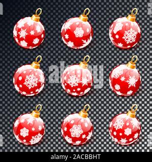 Rosso palle di Natale set isolato su sfondo trasparente vettore Illustrazione Vettoriale