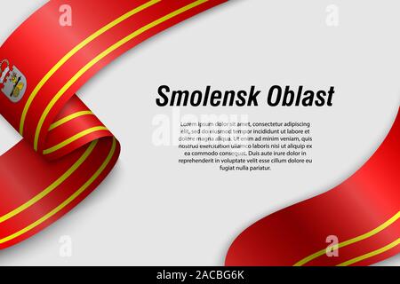 Sventolando in nastro o banner con bandiera di Smolensk Oblast. Regione della Russia. Modello per la progettazione di poster Illustrazione Vettoriale