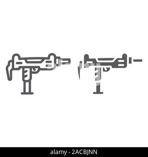 Uzi Gun line e icona di glifo, esercito e militari, pistola segno della macchina, grafica vettoriale un modello lineare su uno sfondo bianco. Illustrazione Vettoriale