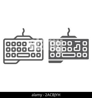 Tastiera Gaming e linea icona glifo, tecnologia e dispositivo, segno del tastierino, grafica vettoriale un modello lineare su uno sfondo bianco. Illustrazione Vettoriale
