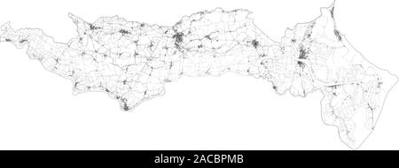 Mappa satellitare della provincia di Rovigo, città e strade, edifici e strade di collegamento delle aree circostanti. Veneto, Italia. Mappa strade, strade ad anello Illustrazione Vettoriale