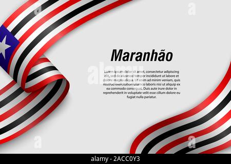 Sventolando in nastro o banner con bandiera di Maranhao. Stato del Brasile. Modello per la progettazione di poster Illustrazione Vettoriale