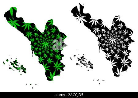 Regione di Jizan (regioni di Arabia Saudita, Regno di Arabia Saudita, KSA) mappa è progettato Cannabis leaf verde e nero, Jizan mappa fatta di marijuana (marih Illustrazione Vettoriale