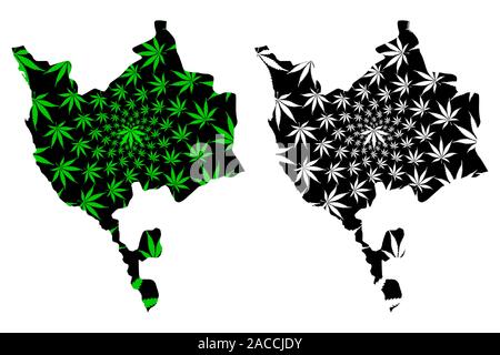 Makkah regione (regioni di Arabia Saudita, Regno di Arabia Saudita, KSA) mappa è progettato Cannabis leaf verde e nero, Mecca mappa fatta di marijuana (mari Illustrazione Vettoriale