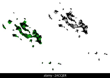 Isole Farasan (isole di Arabia Saudita, Regno di Arabia Saudita, KSA) mappa è progettato Cannabis leaf verde e nero, Farasan, Sajid e Zufaf Isola Illustrazione Vettoriale