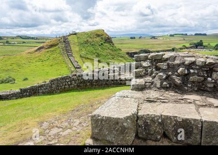 Cawfields milecastle a Vallo di Adriano, Cawfields, parco nazionale di Northumberland, Haltwhistle, Northumberland, England, Regno Unito Foto Stock