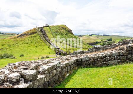 Cawfields milecastle a Vallo di Adriano, Cawfields, parco nazionale di Northumberland, Haltwhistle, Northumberland, England, Regno Unito Foto Stock