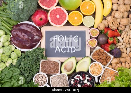 Fonti di cibo di acido folico, vista dall'alto Foto Stock