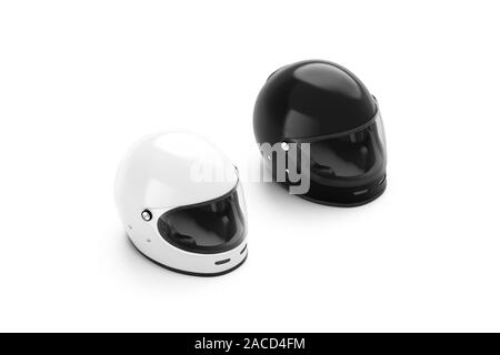 Blank nero e bianco mockup casco da motocicletta set isolato Foto Stock