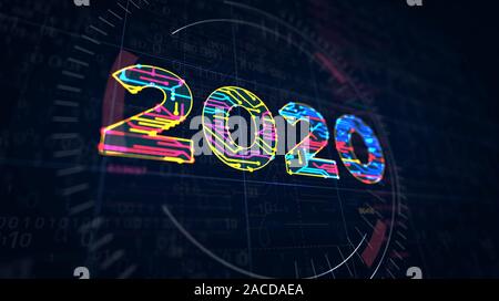 2020 Anno Numero progetto creazione. Concetto astratto 3d'illustrazione. Disegno digitale schema linea di idea futurista. Foto Stock