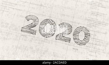 2020 Anno Numero progetto creazione. Concetto astratto 3d'illustrazione. Disegno digitale schema linea di idea futurista. Foto Stock