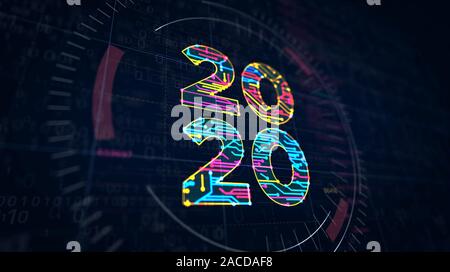 2020 Anno Numero progetto creazione. Concetto astratto 3d'illustrazione. Disegno digitale schema linea di idea futurista. Foto Stock