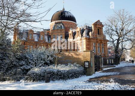 Il Royal Observatory nella neve, Greenwich, Londra Foto Stock