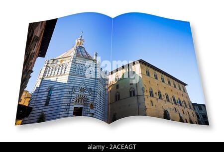 Saint John's battistero nella città di Pistoia (Italia - Toscana) - 3D rendering di un aperto photo book isolati su sfondo bianco - Io sono il proprietario del copyright o Foto Stock