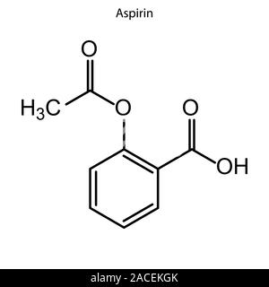 Formula di scheletro di aspirina. Molecola chimica. Illustrazione Vettoriale