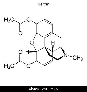 Formula di scheletro di eroina. Molecola chimica. Illustrazione Vettoriale