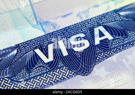 Foto macro di noi vignetta visto in un passaporto. La B1/B2 visa consente di entrare negli Stati Uniti d'America per il business / piacere, turismo. Foto Stock