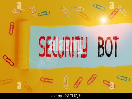 Testo della scrittura Security Bot. Foto concettuale software che esegue un'attività automatizzata su Internet Foto Stock