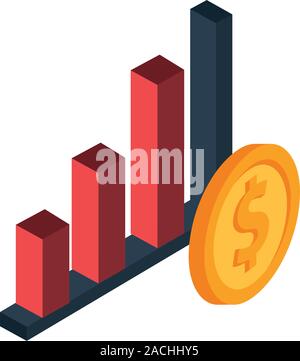 Statistiche finanziarie bar grafica con monete soldi Illustrazione Vettoriale