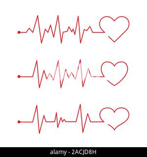 Linea di stimolazione cardiaca con forma cardiaca. Logo della clinica cardiologica. Linea heartbeat ECG astratta. Design della giornata di San Valentino. Illustrazione Vettoriale