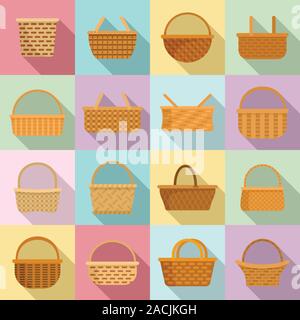 Icone di vimini set. Set piatto di vimini icone vettoriali per il web design Illustrazione Vettoriale