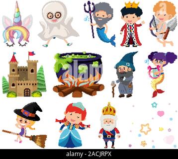 Set di oggetti isolati tema favole illustrazione Illustrazione Vettoriale