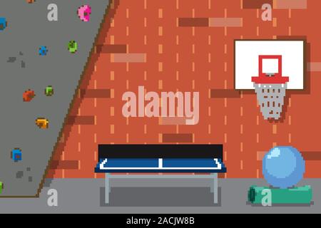 Una sala per il tempo libero con la parete di arrampicata e tavolo da ping pong illustrazione Illustrazione Vettoriale