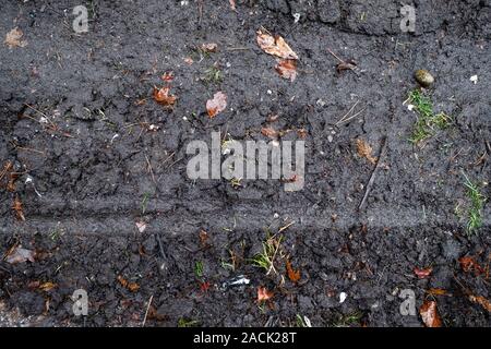 La consistenza del fango sul suolo bagnato.tracce di ruote. Foto Stock