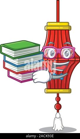 Studente con libro cinese lanterne di carta mascotte cartoon stile carattere Illustrazione Vettoriale