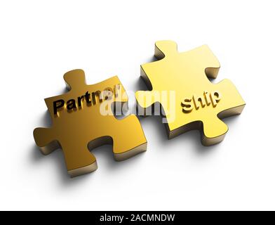 Partenariato puzzle scritto pezzi d'oro Foto Stock