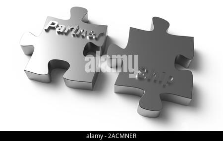 Partenariato puzzle scritto pezzi d'argento Foto Stock