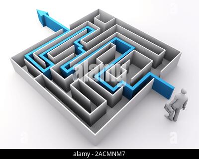 Imprenditore all'entrata di un labirinto Foto Stock