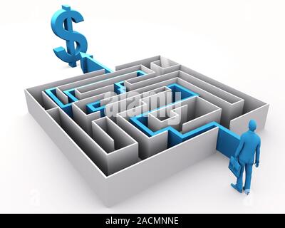 Imprenditore all'entrata di un labirinto Foto Stock