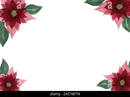 Acquerello cornice floreale con poinsettias fiore e spazio copia testo tor, Decorazione design per la carta o un invito Foto Stock