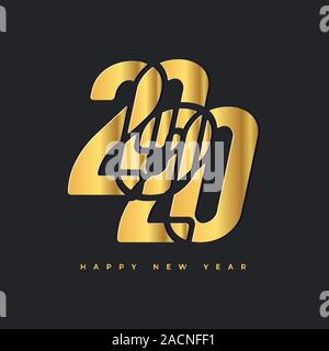 2020 Felice anno nuovo logo in oro. Celebrazione testo grafica. Illustrazione Vettoriale